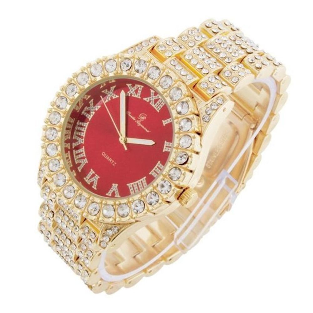 Iced Out 18k Gold Finish Red Face CZ Watch - Picture 3 of 3